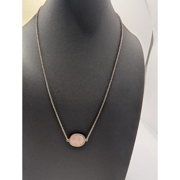 Signed Talbots Rose Quartz 925 Sterling Silver Necklace Size 16” Tarnished - Picture 1 of 5